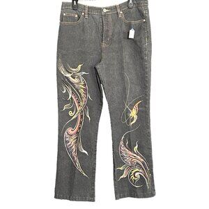 DG2 Diane Gilman Virtual Stretch Jeans Painted Beaded Rhinestone Embellished 12